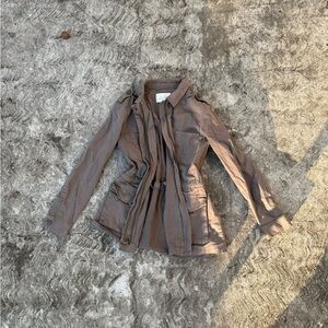 Hinge Tan Blazer with Belted Waist and Shirt Collar